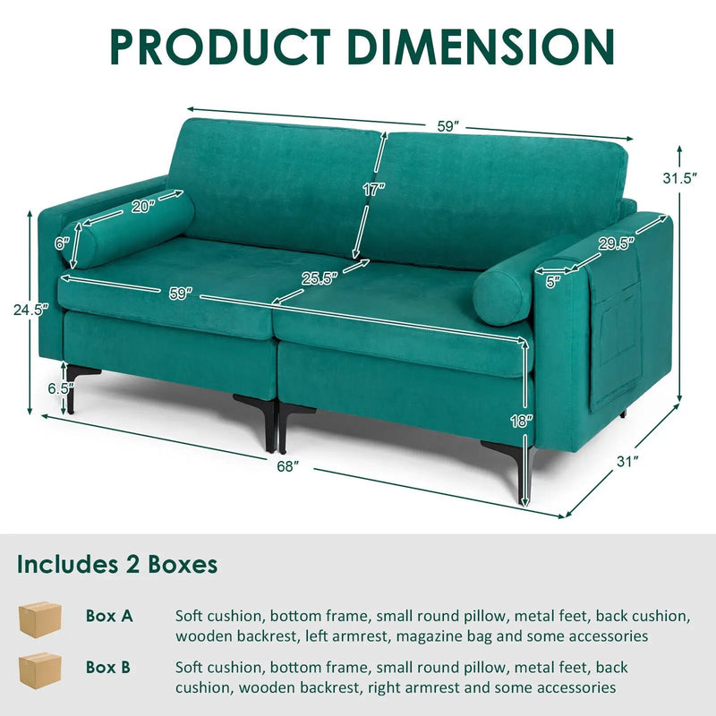 Modular 1/2/3/4-Seat L-Shaped Sectional Sofa Couch with Socket USB Port-2-Seat by DirectDeals