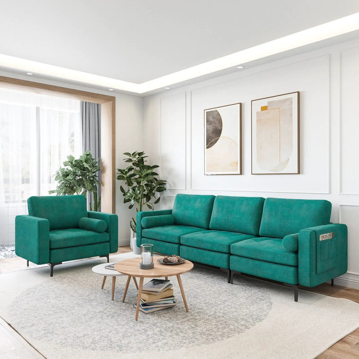 Modular 1/2/3/4-Seat L-Shaped Sectional Sofa Couch with Socket USB Port-3-Seat with USB port, photo 2 of 12