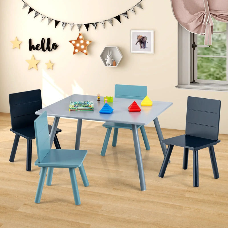 5 Pieces Kids Wooden Activity Play Furniture Set with Building Blocks-Blue by DirectDeals