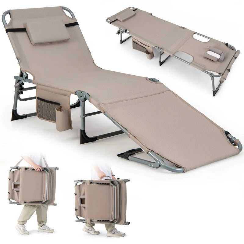 5-position Outdoor Folding Chaise Lounge Chair-Beige by DirectDeals