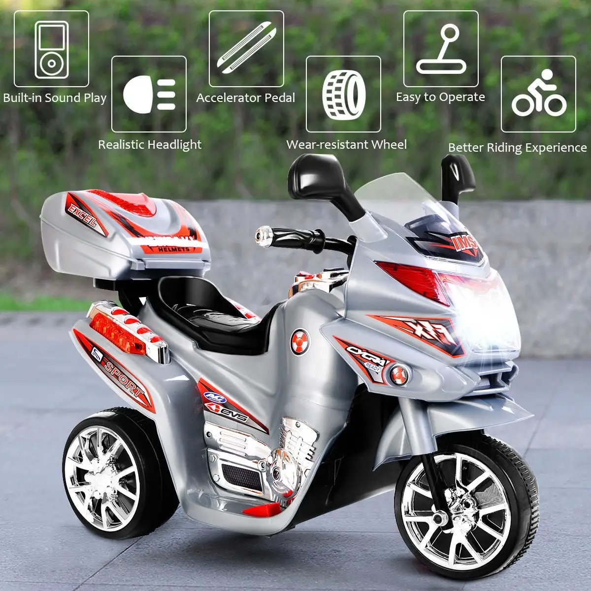 20-day Presell 3 Wheel Kids Ride On Motorcycle 6V Battery Powered Electric Toy Power Bicyle New-Gray by DirectDeals