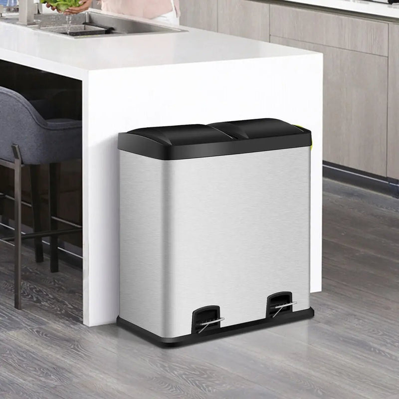 16 Gallon Dual Step Stainless Steel Double Bucket Trash Can by DirectDeals