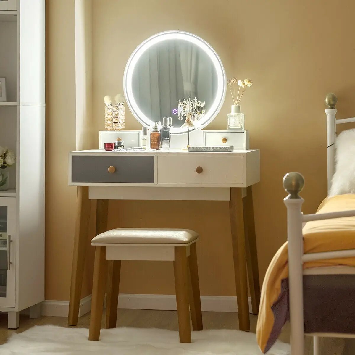 Makeup Dressing Table with 4 Drawers and Lighted Mirror by DirectDeals