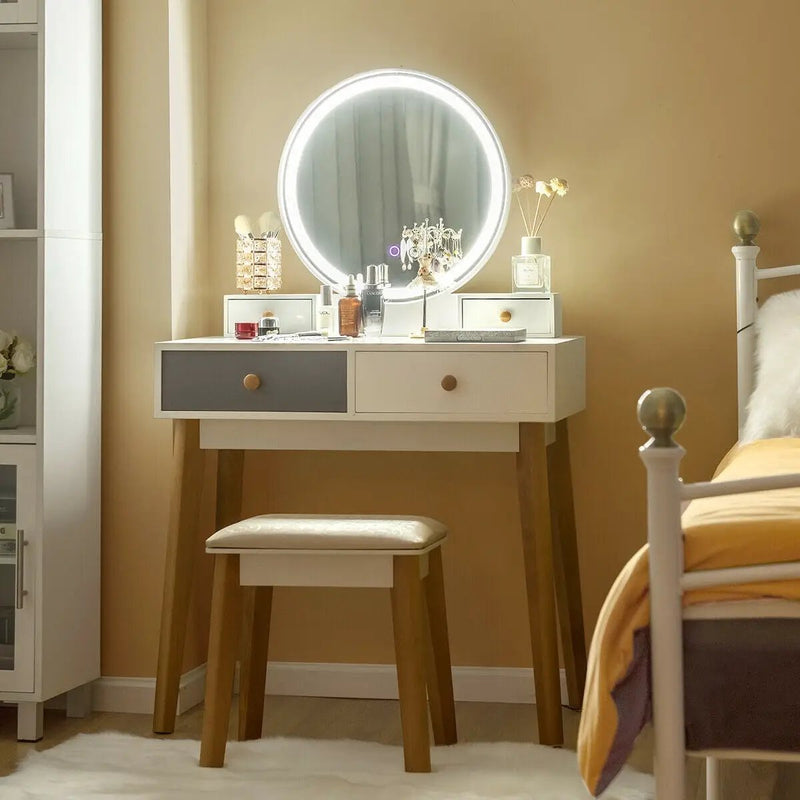 Makeup Dressing Table with 4 Drawers and Lighted Mirror by DirectDeals