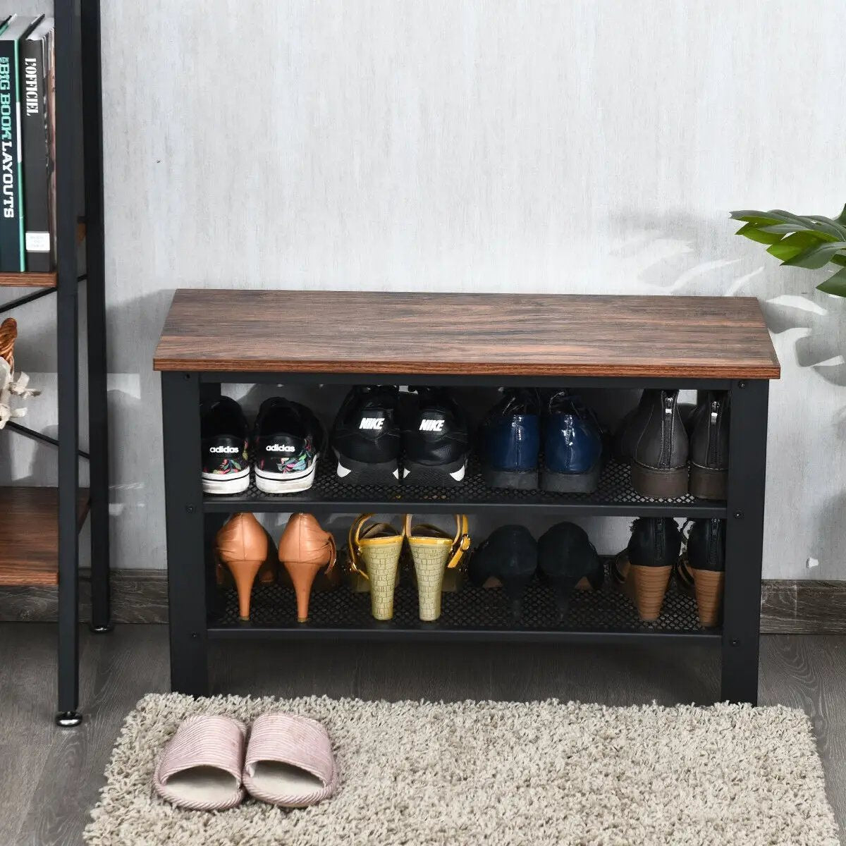 3-Tier Shoe Rack Industrial Shoe Bench with Storage Shelves, photo 2 of 5