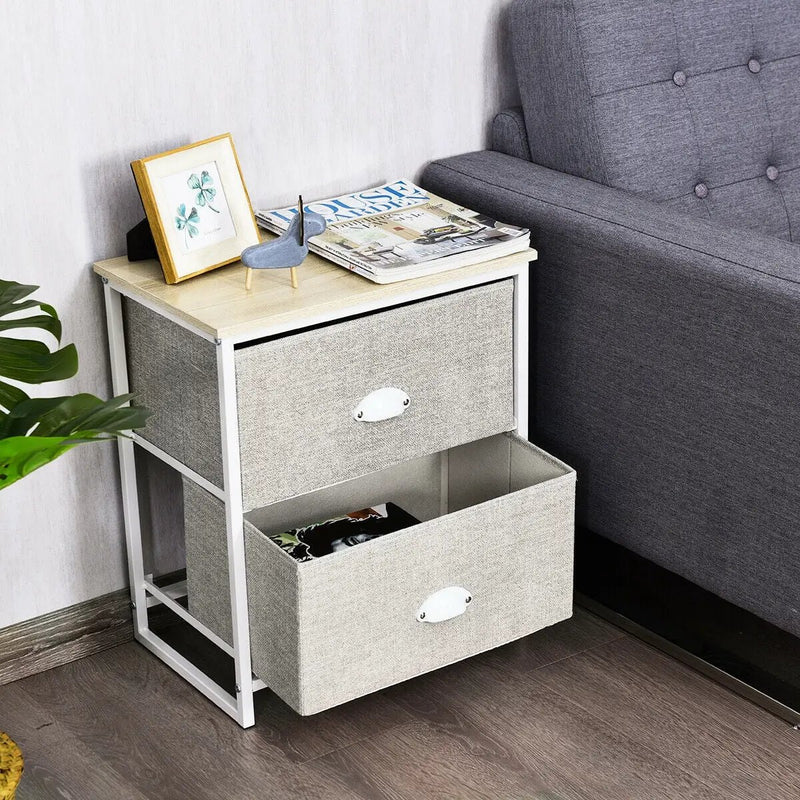 Metal Frame Nightstand Side Table Storage with 2 Drawers-Gray by DirectDeals