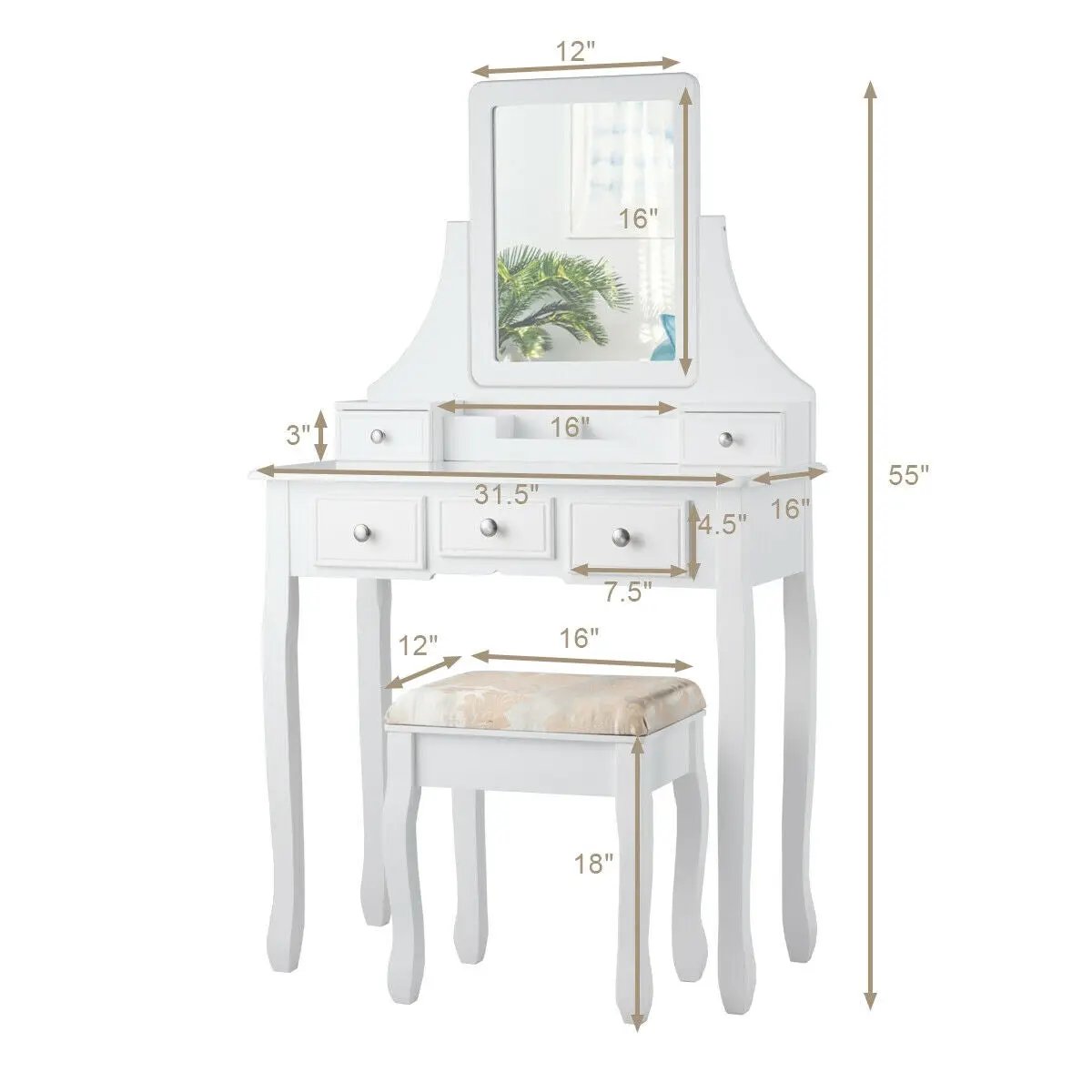 5 Drawers Removable Box Makeup Dressing Vanity Set by DirectDeals