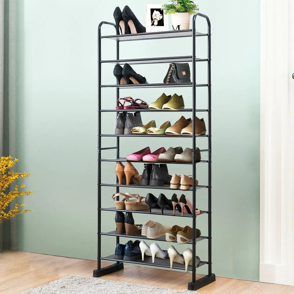 10-Tier Free-Standing Metal Frame Shoe Rack by DirectDeals