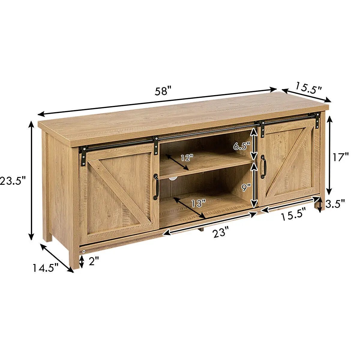 TV Stand Media Center Console Cabinet with Sliding Barn Door, photo 14 of 32