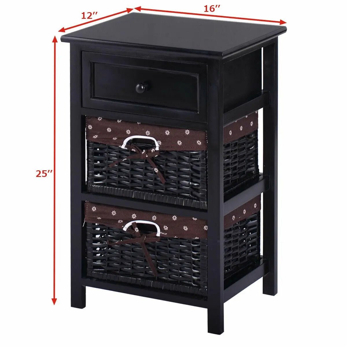 3 Tier Set of 2 Wood Nightstand with 1 and 2 Drawer by DirectDeals