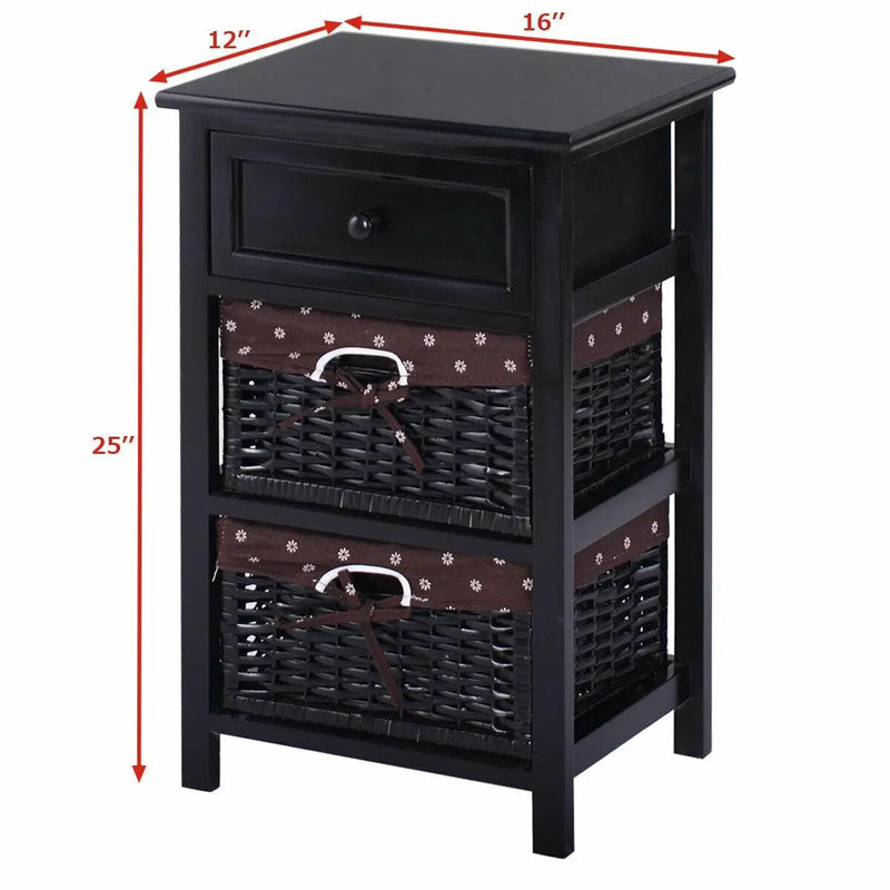 3 Tier Set of 2 Wood Nightstand with 1 and 2 Drawer by DirectDeals