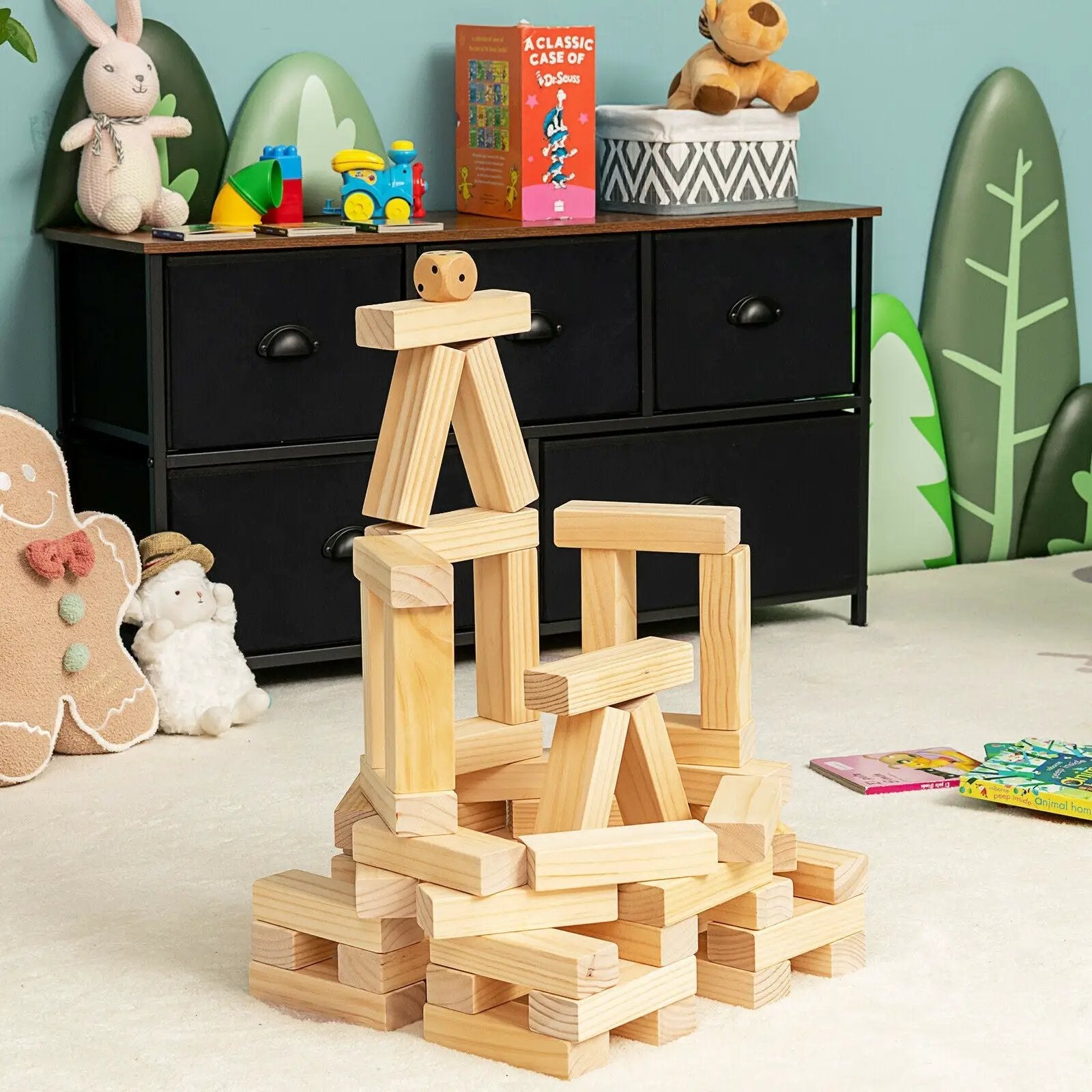 54 Pieces Tumbling Timber Toy with Carrying Bag by DirectDeals