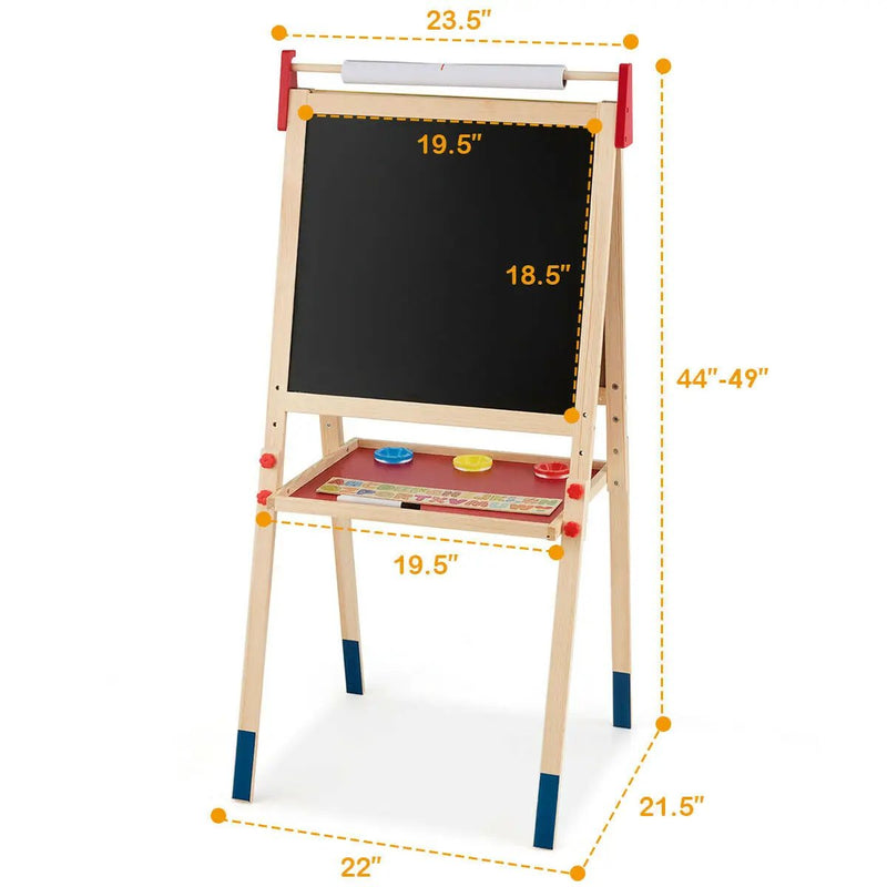 All-in-One Wooden Height Adjustable Kid's Art Easel with Magnetic Stickers and Paper by DirectDeals
