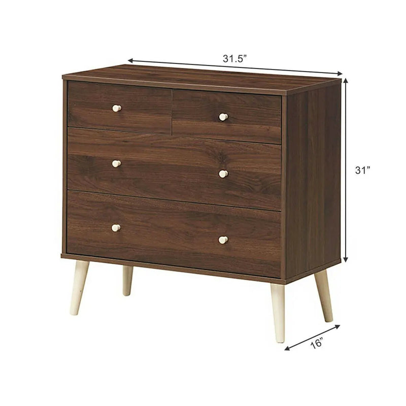 4-Drawer Dresser Cabinet Storage Organizer Rubber Leg with Rail-Brown by DirectDeals