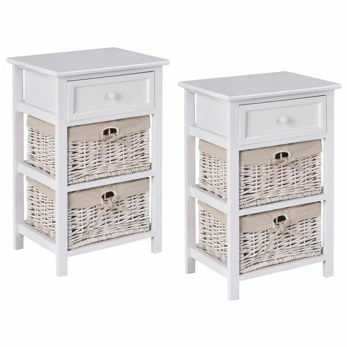 3 Tier Set of 2 Wood Nightstand with 1 and 2 Drawer by DirectDeals