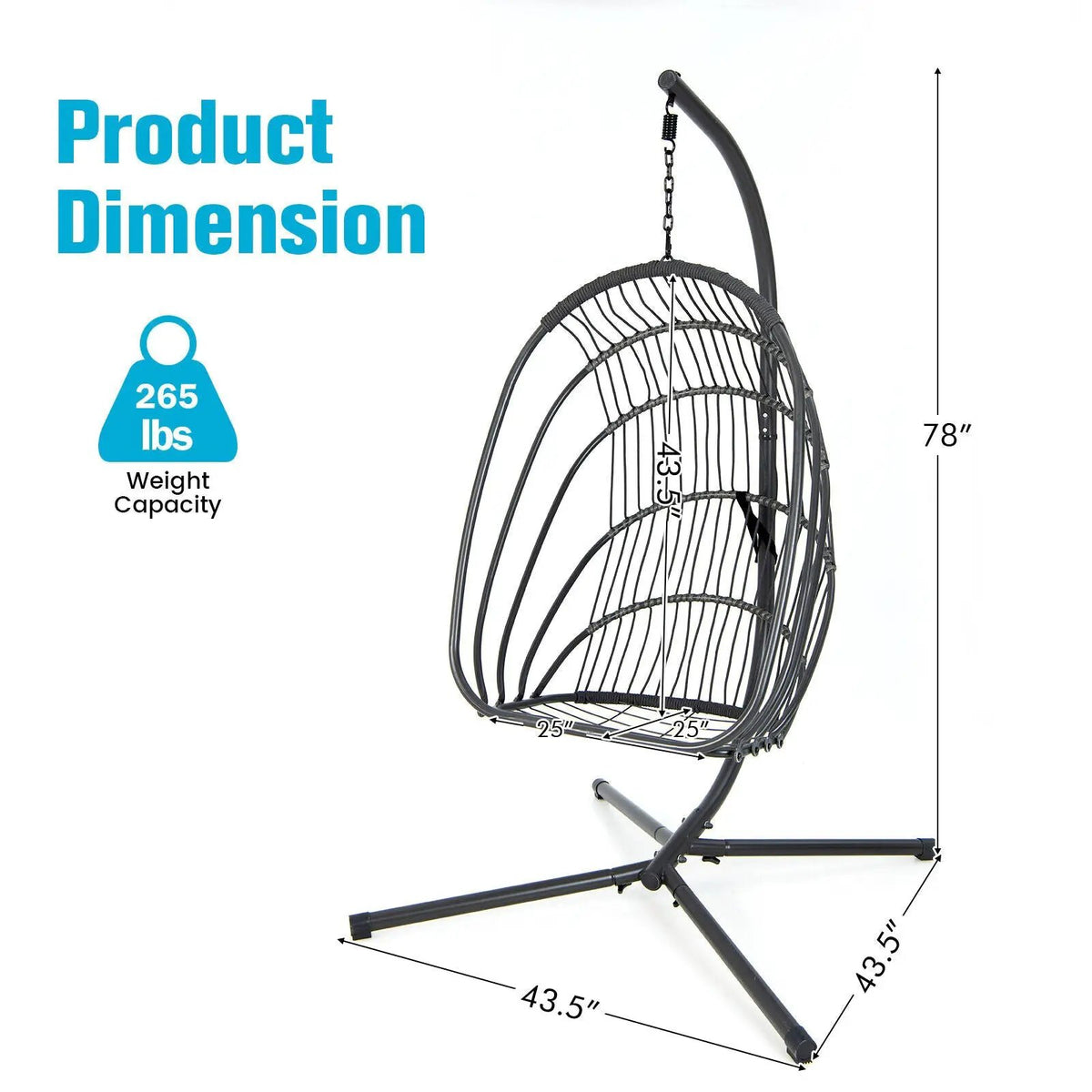 Hanging Folding Egg Chair with Stand Soft Cushion Pillow Swing Hammock, photo 11 of 24