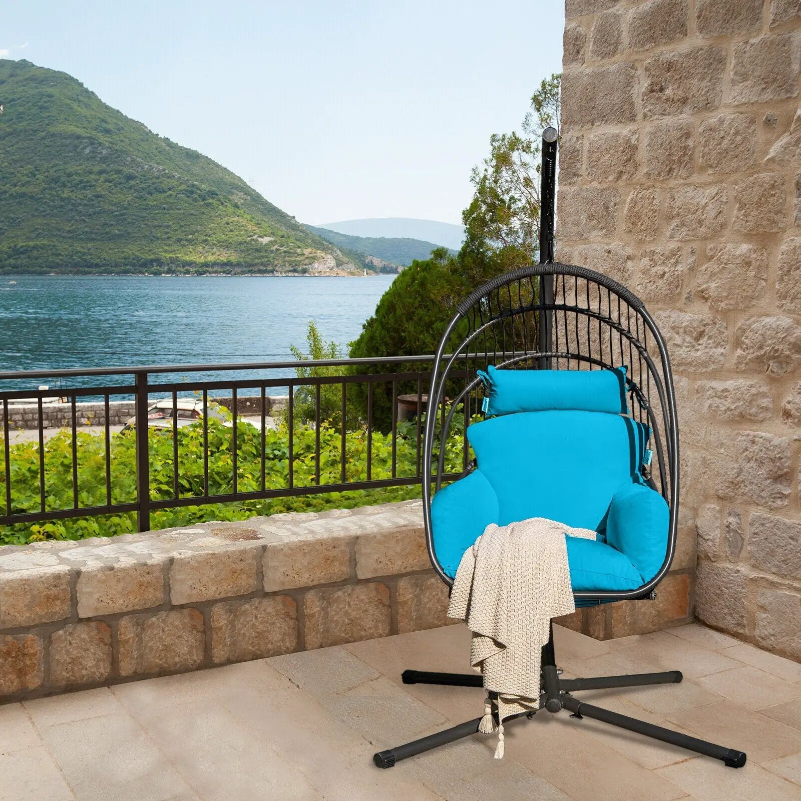 Hanging Folding Egg Chair with Stand Soft Cushion Pillow Swing Hammock by DirectDeals