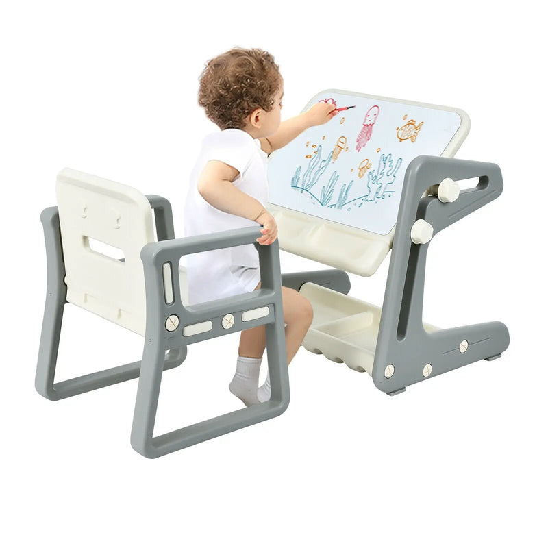 2 in 1 Kids Easel Table and Chair Set with Adjustable Art Painting Board by DirectDeals