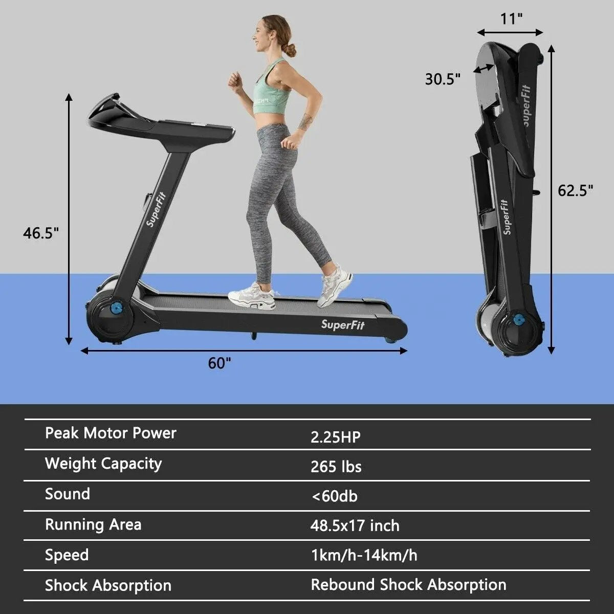 2.25HP Folding Treadmill with Bluetooth Speaker-Black by DirectDeals