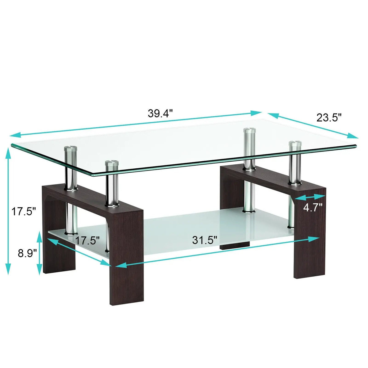 Rectangular Tempered Glass Coffee Table with Shelf, photo 19 of 32