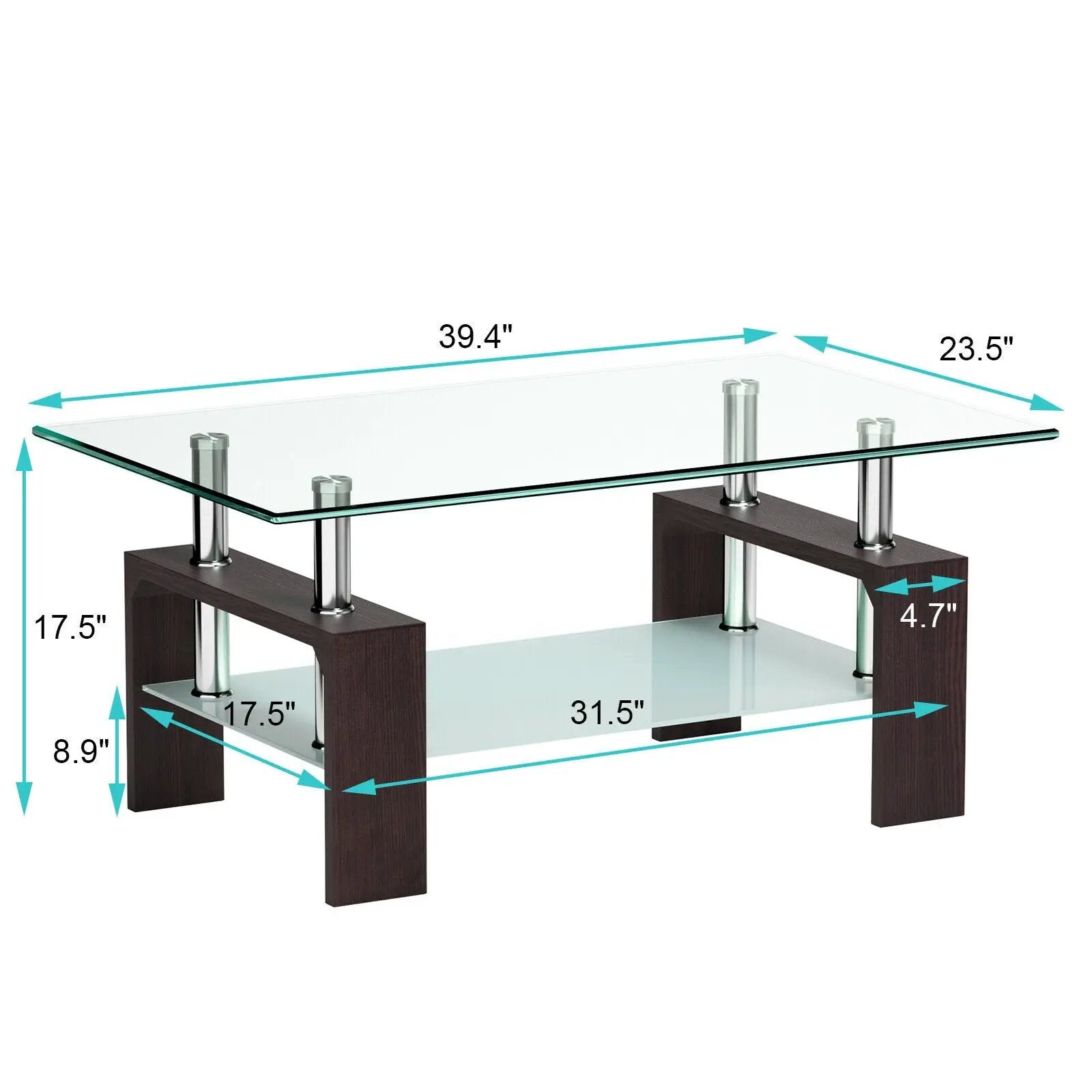 Rectangular Tempered Glass Coffee Table with Shelf by DirectDeals