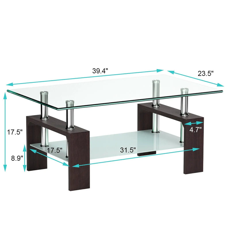Rectangular Tempered Glass Coffee Table with Shelf by DirectDeals