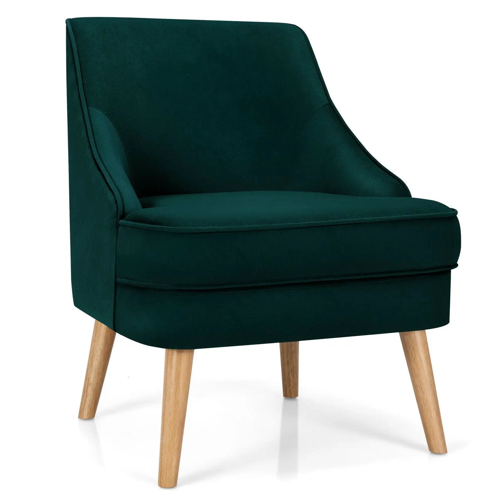 Mid Century Velvet Accent Chair with Rubber Wood Legs for Bedroom by DirectDeals