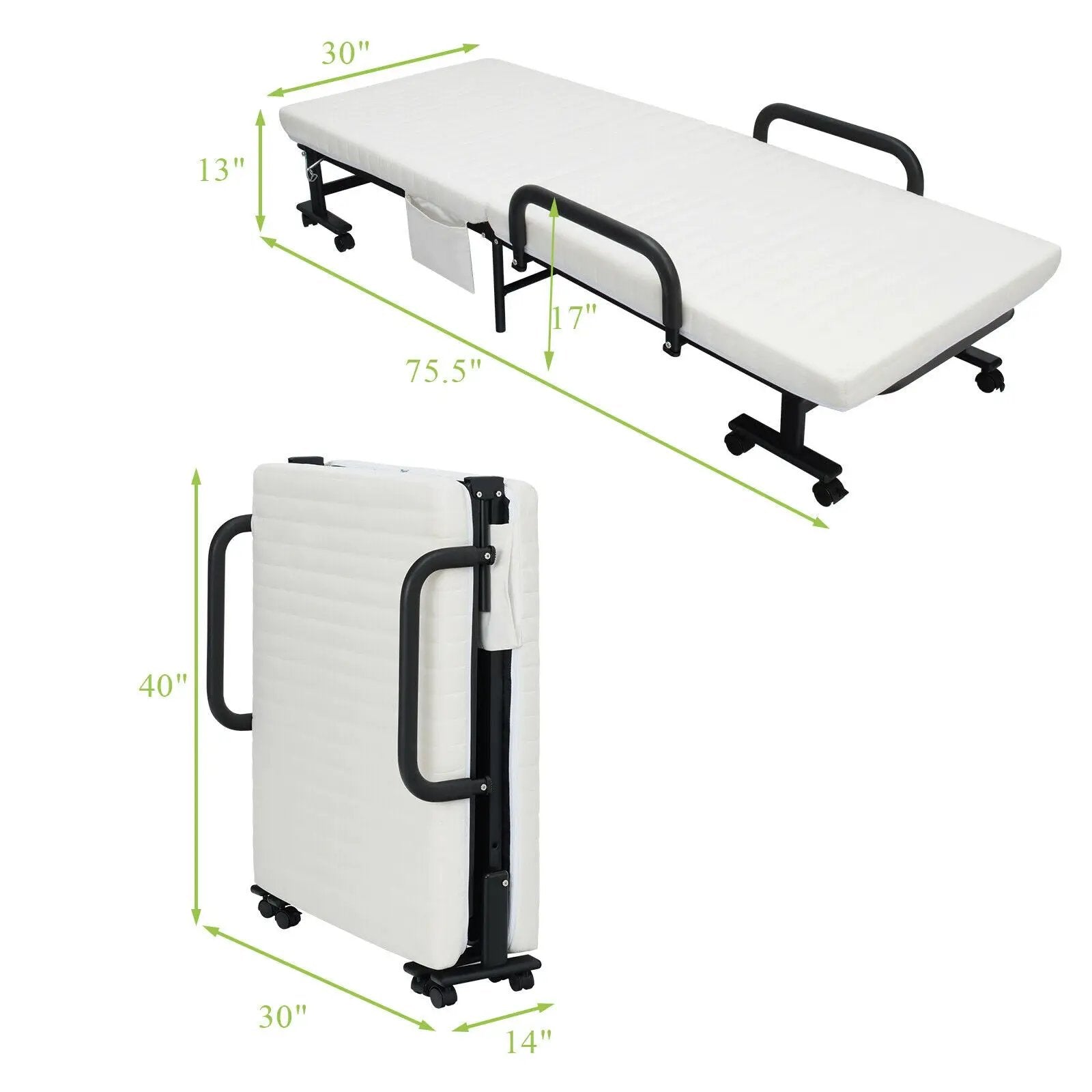 Adjustable Folding Guest Bed Frame with Mattress and Wheels by DirectDeals