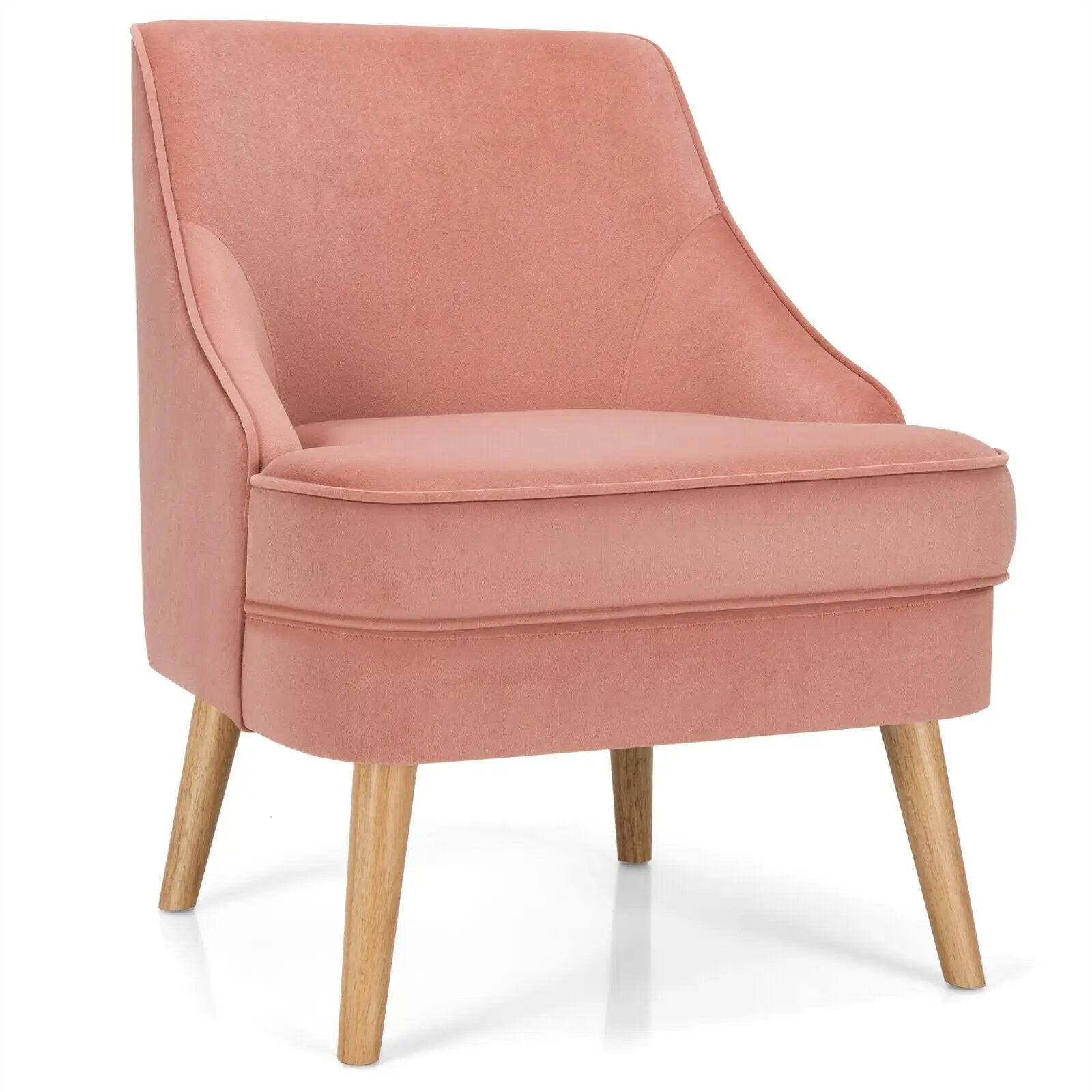 Mid Century Velvet Accent Chair with Rubber Wood Legs for Bedroom by DirectDeals