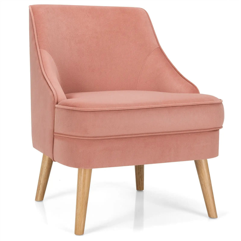 Mid Century Velvet Accent Chair with Rubber Wood Legs for Bedroom by DirectDeals