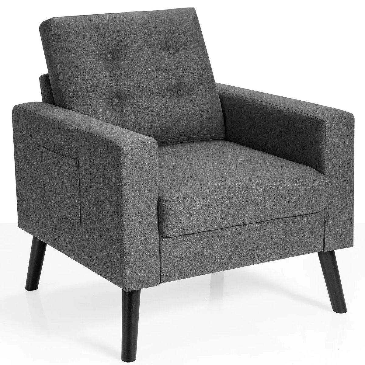 Mid-Century Upholstered Armchair Club Chair with Rubber Wood Legs, photo 3 of 10