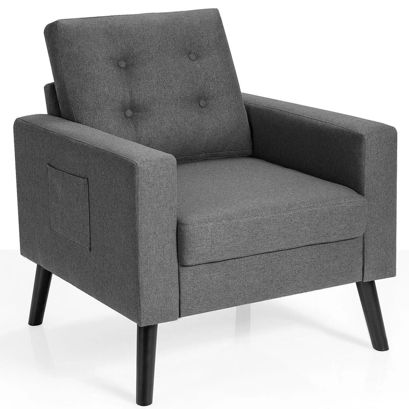 Mid-Century Upholstered Armchair Club Chair with Rubber Wood Legs by DirectDeals