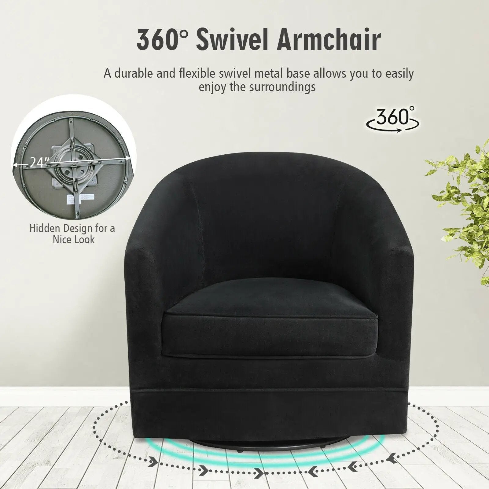 Assembly Accent Chair with 360-Degree Swivel Metal Base for Living Room by DirectDeals
