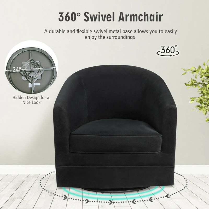 Assembly Accent Chair with 360-Degree Swivel Metal Base for Living Room by DirectDeals