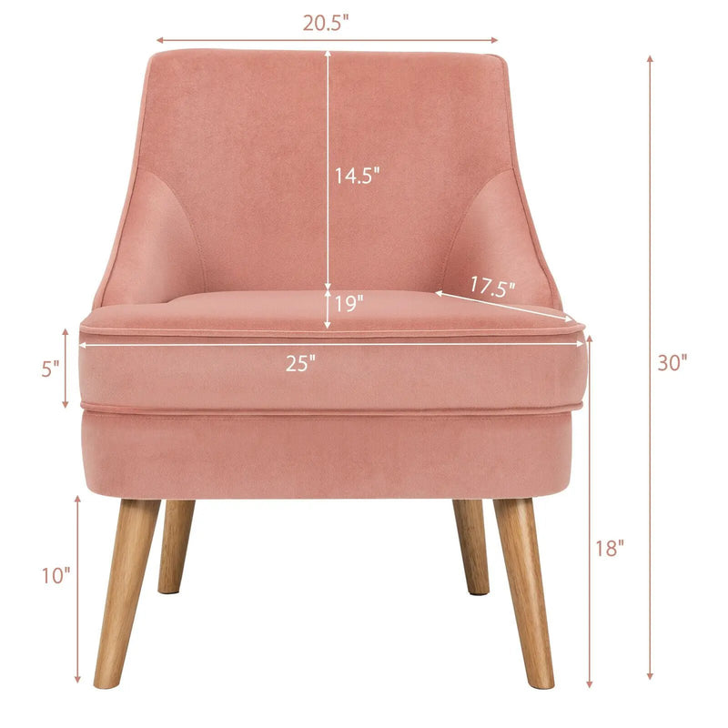 Mid Century Velvet Accent Chair with Rubber Wood Legs for Bedroom by DirectDeals