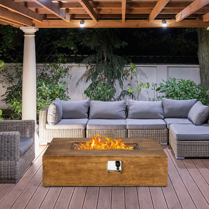 48 x 27 Inch Outdoor Gas Fire Pit Table 50 000 BTU with Lava Rocks and Cover by DirectDeals