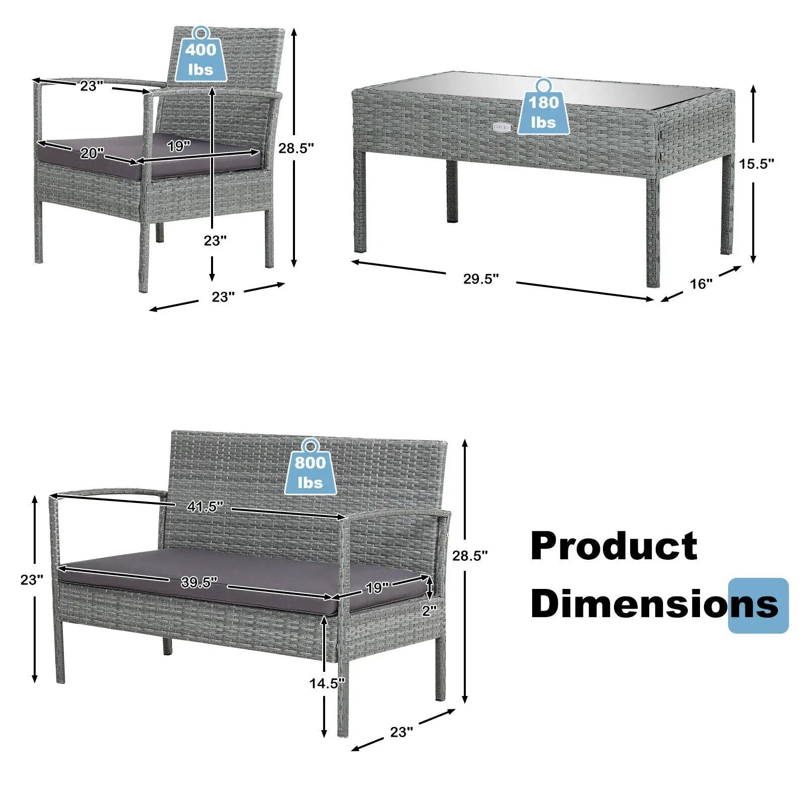 4 Pieces Outdoor Rattan Conversation Set with Comfortable Cushion by DirectDeals