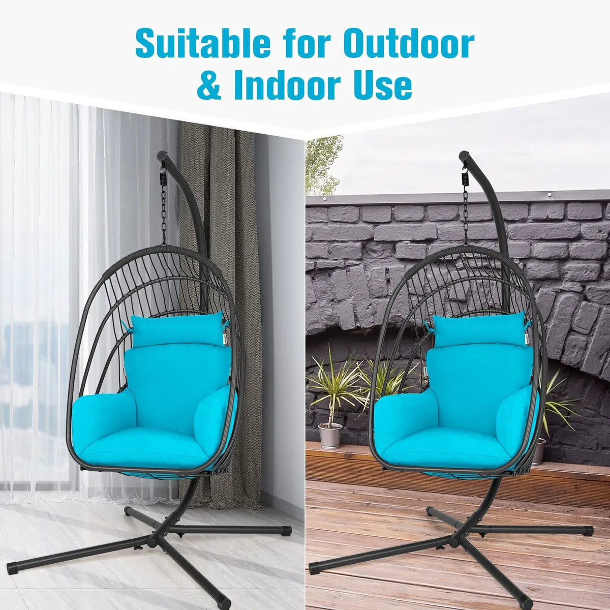 Hanging Folding Egg Chair with Stand Soft Cushion Pillow Swing Hammock, photo 24 of 24