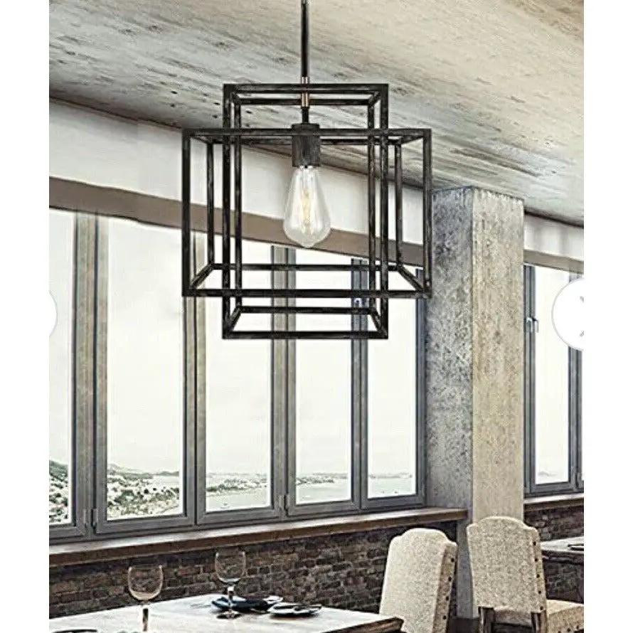 WOCHOS Antique Industrial Metal Farmhouse Chandelier 1-Light Rustic Square by Selzalot