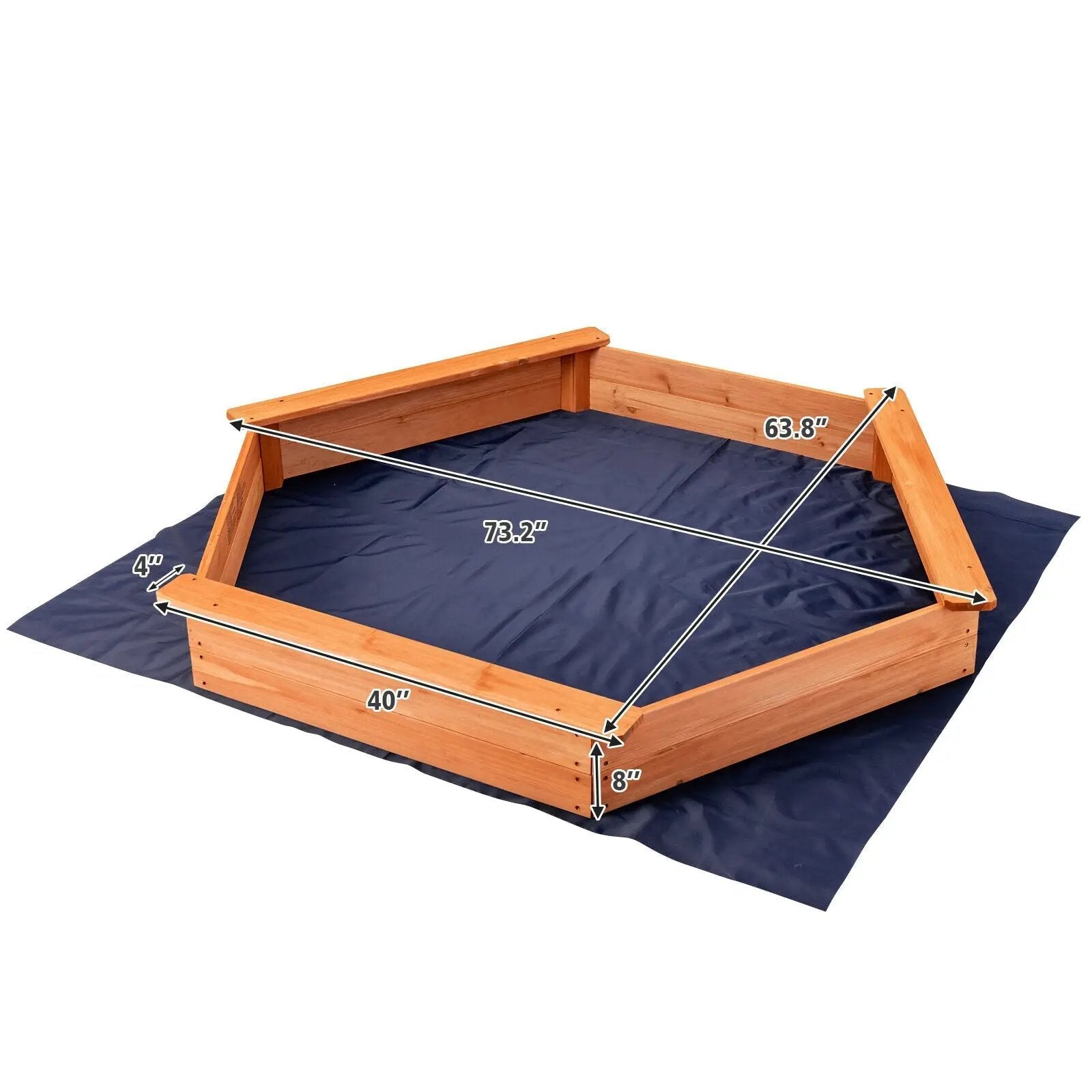 Hexagon Wooden Cedar Sand Box with Seat Boards by DirectDeals