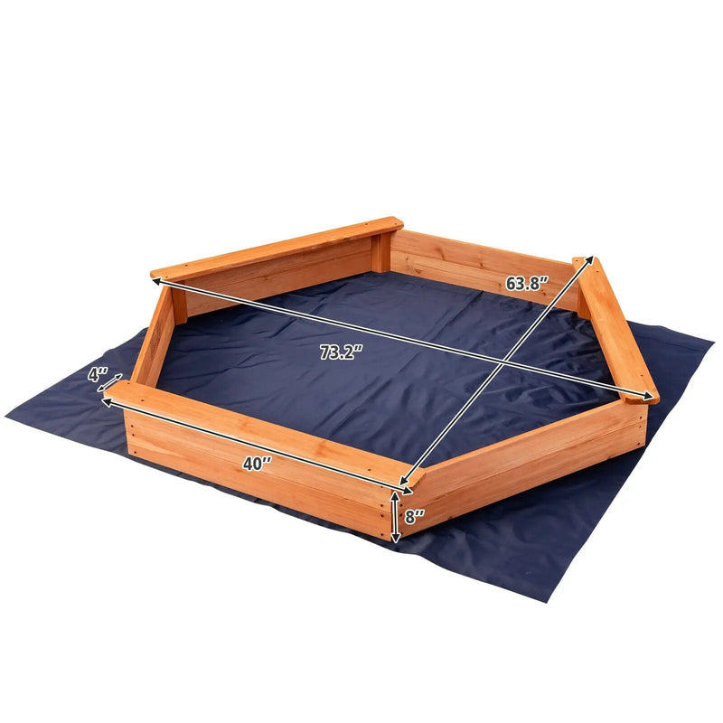 Hexagon Wooden Cedar Sand Box with Seat Boards by DirectDeals