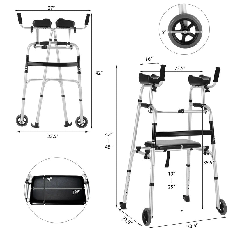 Height Adjustable Rolling Walker With Seat and Armrest Pad by DirectDeals