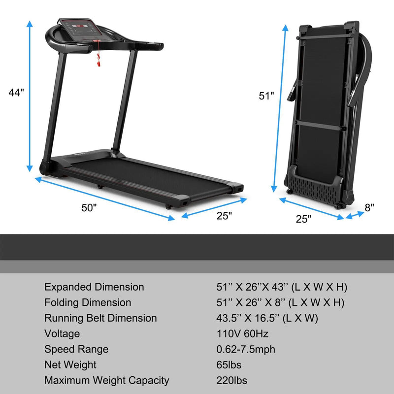 2.25HP Electric Folding Treadmill with HD LED Display and APP Control Speaker by DirectDeals