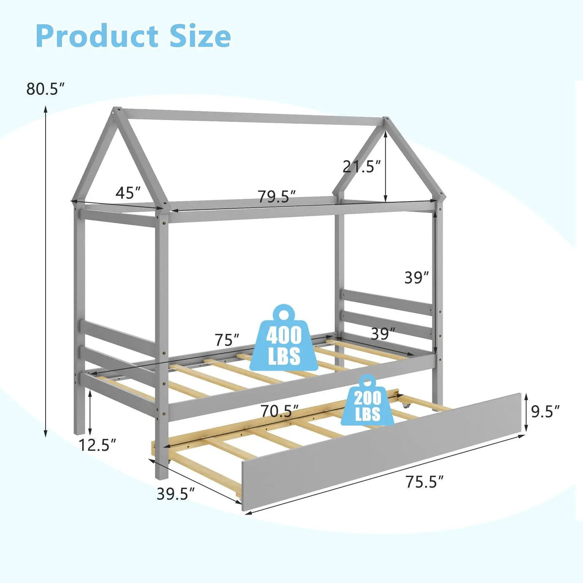 Kids Platform Bed Frame with Roof for Bedroom, photo 5 of 9