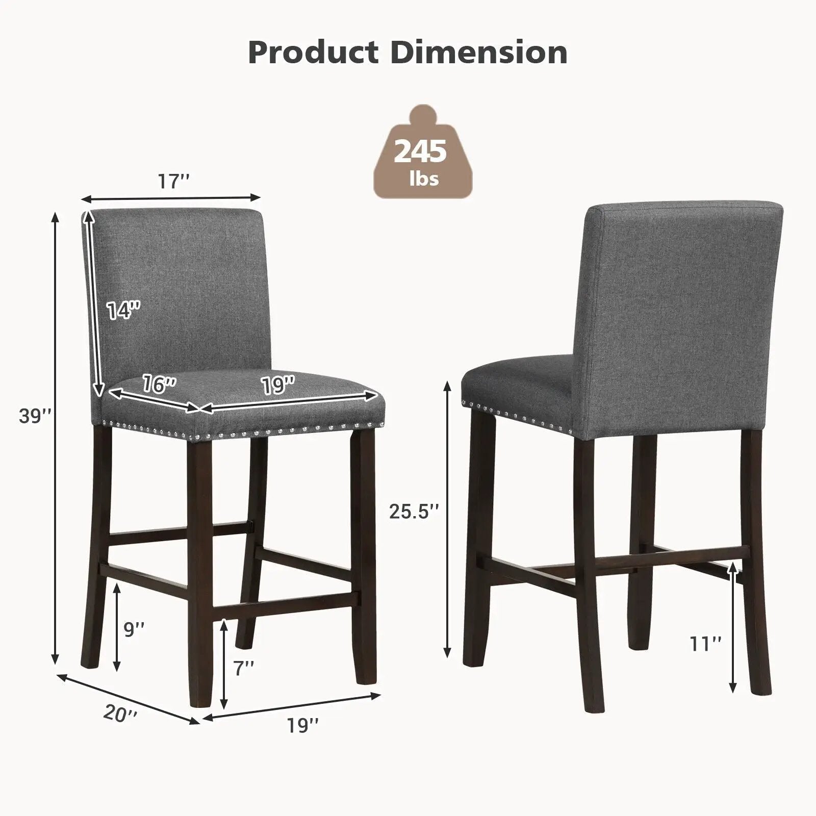 Set of 2 Linen Fabric Bar Stools with Back for Kitchen Island by DirectDeals