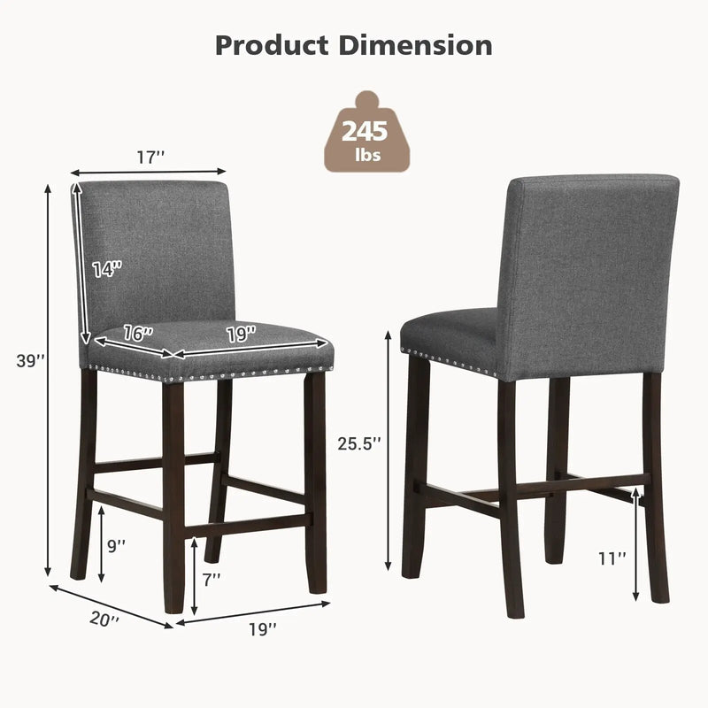 Set of 2 Linen Fabric Bar Stools with Back for Kitchen Island by DirectDeals