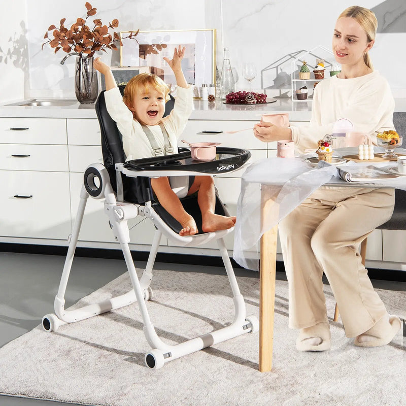 Baby High Chair Foldable Feeding Chair with 4 Lockable Wheels by DirectDeals