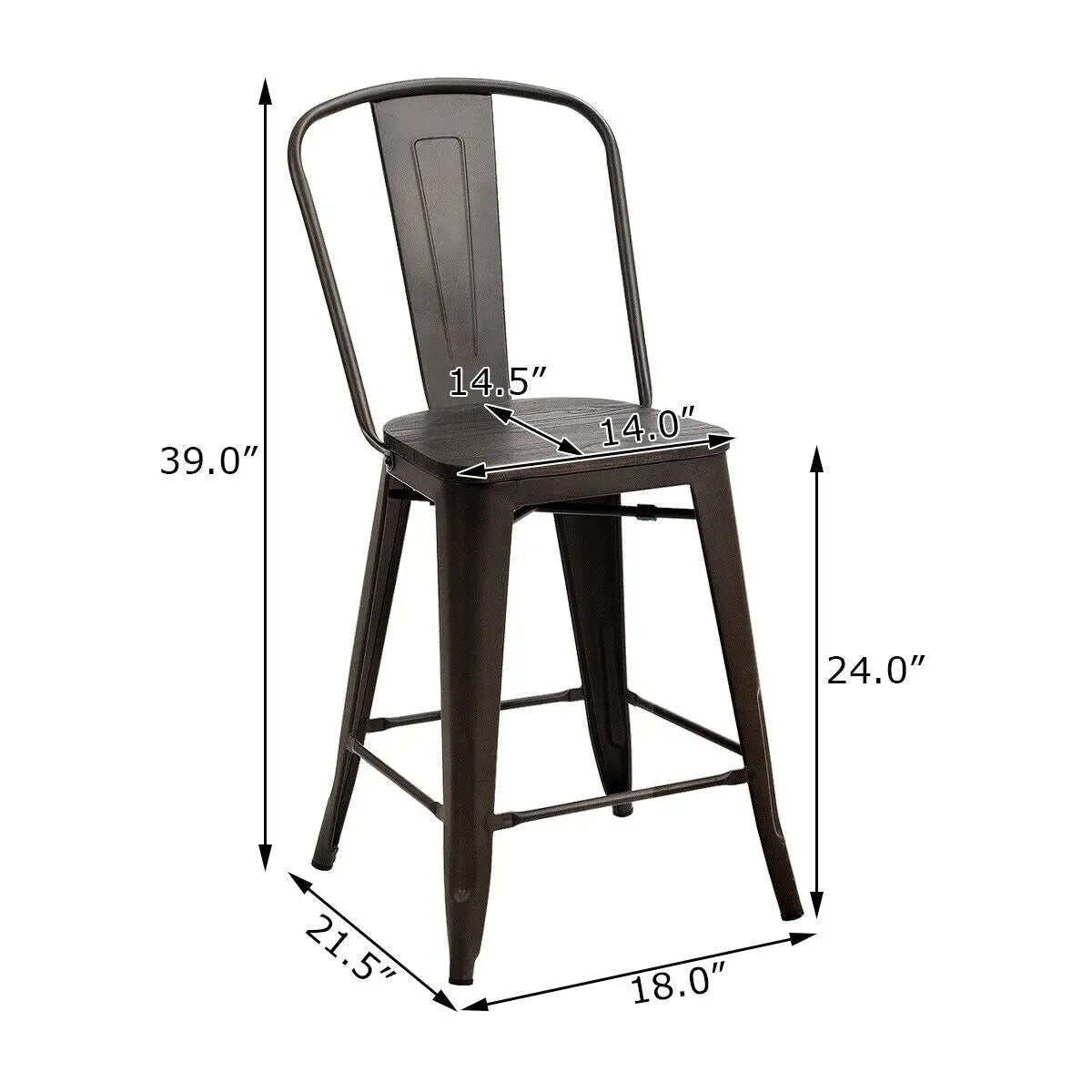 Set of 4 Industrial Metal Counter Stool Dining Chairs with Removable Backrests by DirectDeals