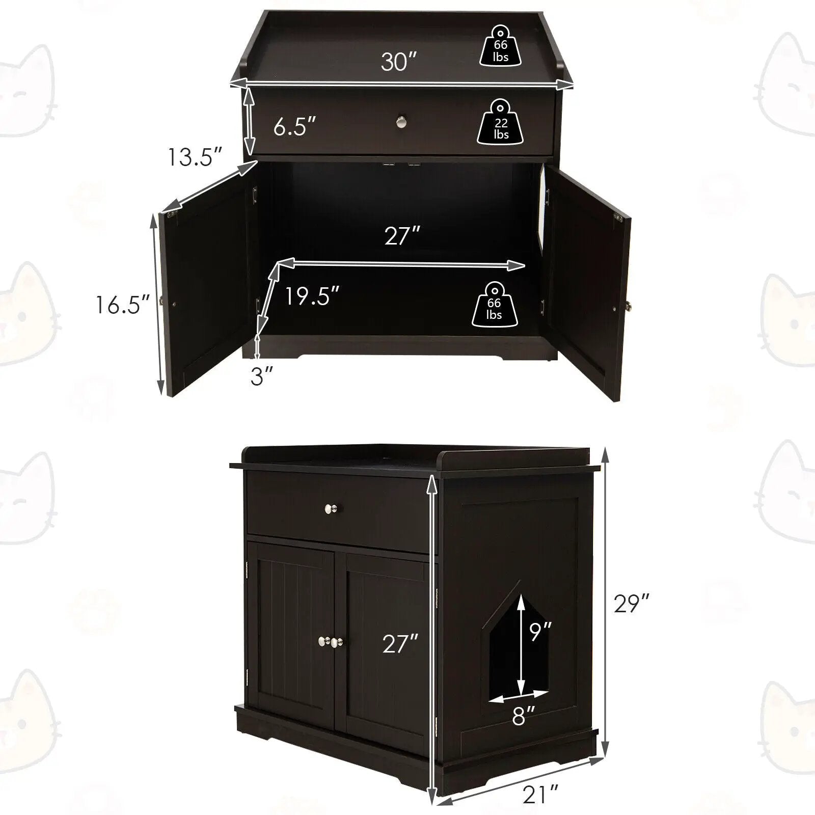 Wooden Cat Litter Box Enclosure with Drawer Side Table Furniture by DirectDeals
