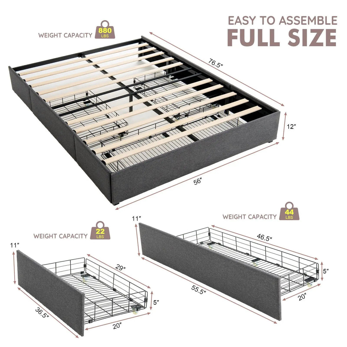 Upholstered Platform Bed Frame with 3 Storage Drawers, photo 4 of 9